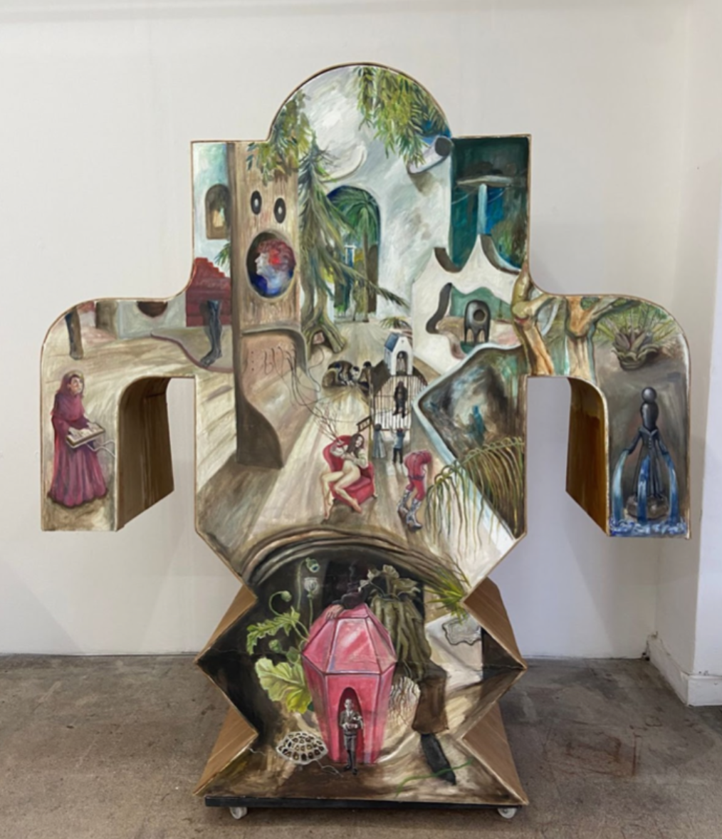 MONSTRUO. 200cm x 165cm. Instalación movible. Estructura hueca de madera y oleo sobre lienzo. 2025
